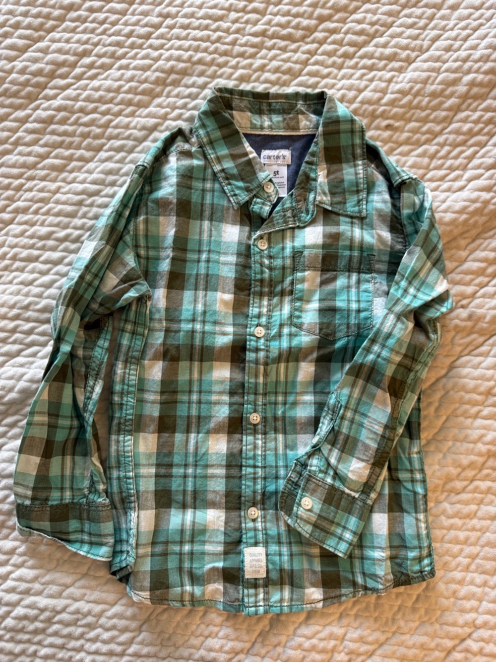 Carter's Plaid Button-Down Shirt in Green and Cream